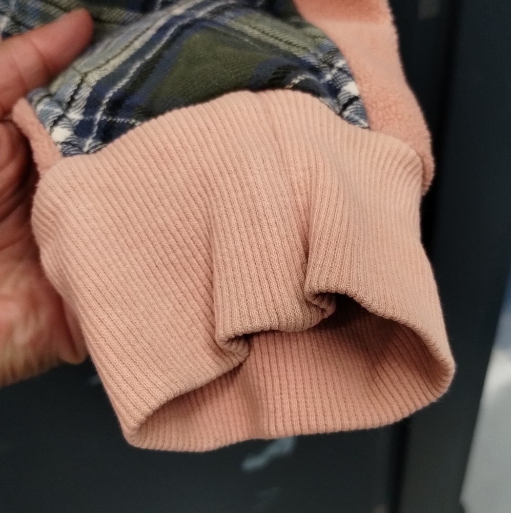 Entro Peach Fleece Pullover Sweater with Green Plaid Accents Cabincore Size M - Picture 8 of 16
